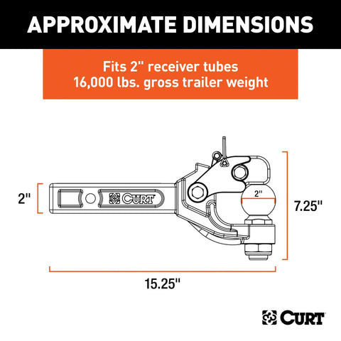 CURT 48007 Receiver-Mount Ball & Pintle Hitch (2 Shank, 2 Ball, 10,000 lbs.)