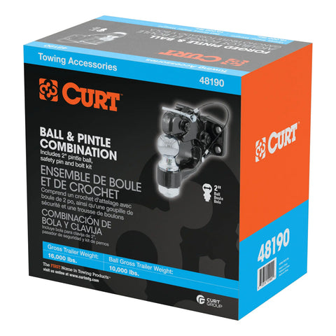 CURT 48190 Pintle Hitch with 2-Inch Trailer Ball, 16,000 lbs, Mount Required