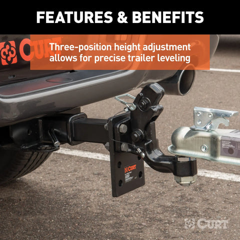 CURT 48324 Adjustable Pintle Mount (2 Shank, 10,000 lbs., 7 High, 8 Long)