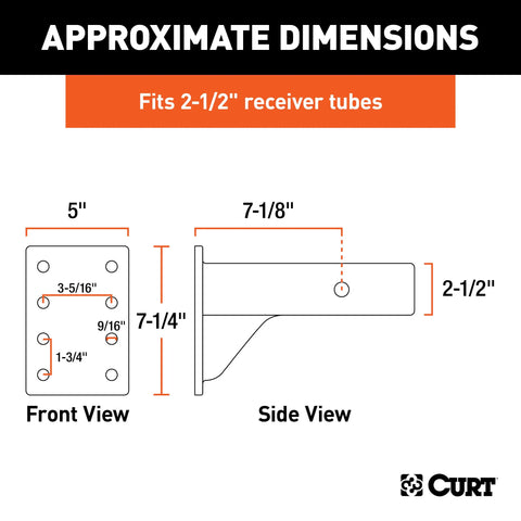 CURT 48348 Adjustable Pintle Mount (2-1/2 Shank, 20,000 lbs., 7-1/4 High, 10-3/4 Long)