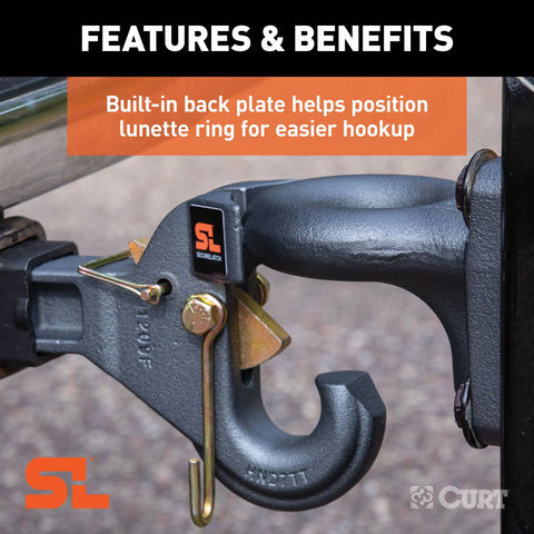 CURT 48405 SecureLatch Receiver-Mount Pintle Hook, 2-Inch Shank, 14,000 Pounds