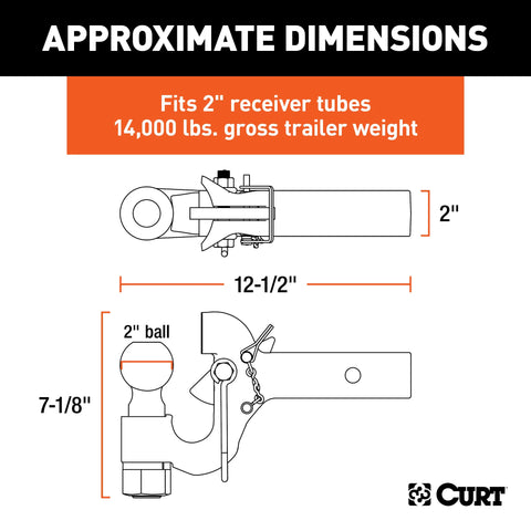 CURT 48407 SecureLatch Receiver-Mount Ball & Pintle Hitch (2 Shank, 2 Ball, 14K)