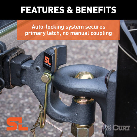 CURT 48407 SecureLatch Receiver-Mount Ball & Pintle Hitch (2 Shank, 2 Ball, 14K)