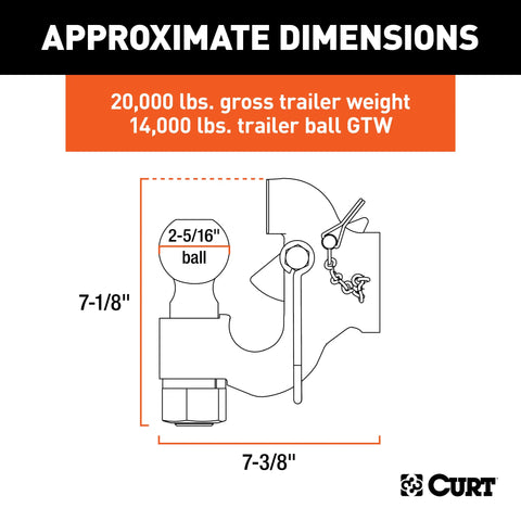 CURT 48410 SecureLatch Ball & Pintle Hitch (2-5/16 Ball, 20,000 lbs.)