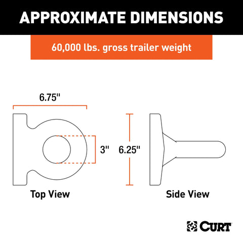 CURT 48560 Flush-Mount Lunette Ring (60,000 lbs., 3 I.D.)