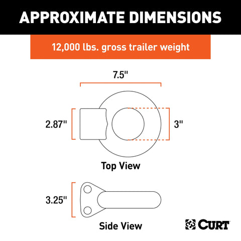 CURT 48600 Channel-Style Lunette Ring (12,000 lbs., 3 I.D., Raw)