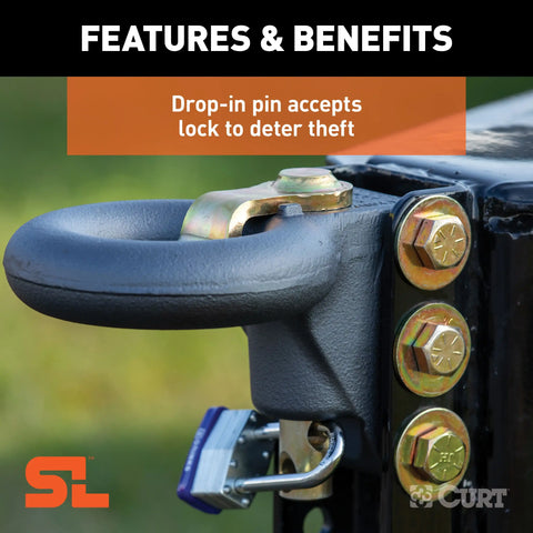 CURT 48626 - SecureLatch Channel-Style Lunette Ring 40000 Pounds 3-Inch ID