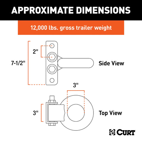 CURT 48631 Adjustable Lunette Ring (12,000 lbs., 3 Eye, 7-1/2 Channel Height)