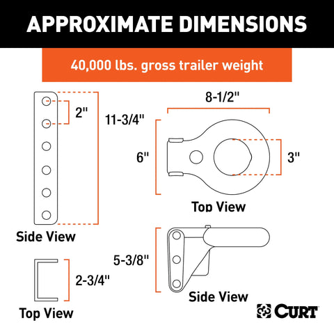 CURT 48641 - SecureLatch Lunette Ring/Channel (40000 lbs 3in. ID 11-3/4in. Channel Height)