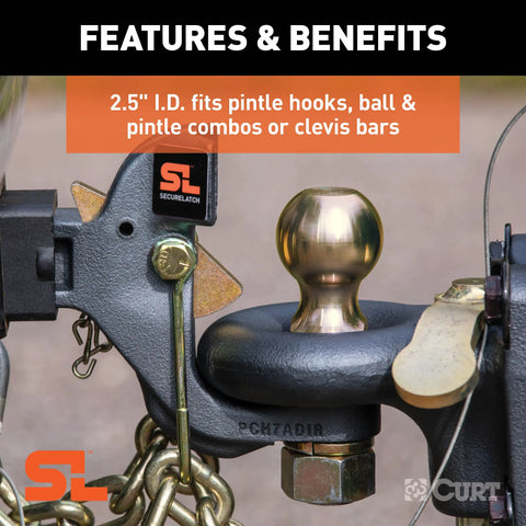 CURT 48661 SecureLatch Flush-Mount Lunette Ring, 60,000 lbs, 2-1/2-Inch ID