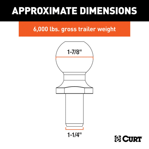 CURT 48810 Replacement 1-7/8 Pintle Ball (6,000 lbs., 1-1/4 Shank)