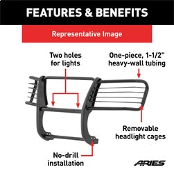 ARIES 5051 - 1-1/2-Inch Black Steel Grille Guard, No-Drill, Select Dodge Nitro