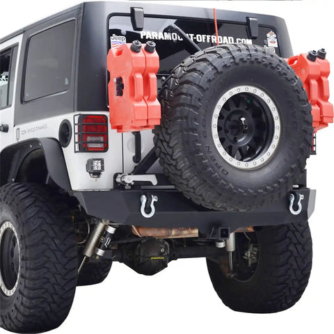 Paramount Automotive 51-0315 - 07-16 Jeep Wrangler JK Heavy Duty Rock Crawler Rear Bumper Black w/ Tire Carrier