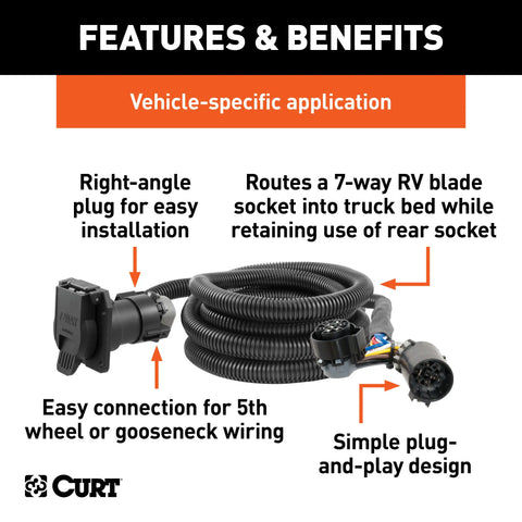 CURT 56000010 - 10ft. Custom Wiring Extension Harnesses (Adds 7-Way RV Blade to Truck Bed 10-Pa