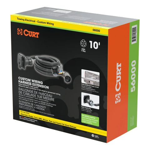 CURT 56000010 - 10ft. Custom Wiring Extension Harnesses (Adds 7-Way RV Blade to Truck Bed 10-Pa