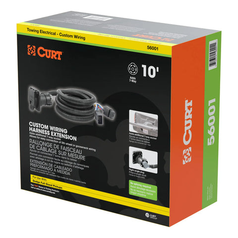 CURT 56001 - 10ft. Custom Wiring Extension Harness (Adds 7-Way RV Blade to Truck Bed)