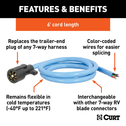 CURT 56611 - Cold-Weather Replacement 7-Way RV Blade with 6ft. Wires (Trailer Side)