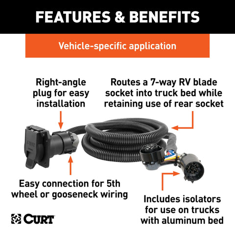 CURT 57008 - 7ft. Custom Wiring Extension Harness (Adds 7-Way RV Blade to Truck Bed Packaged