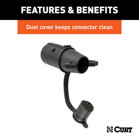 CURT 57255 - Adapter with Tester (7-Way RV Blade to 6-Round Trailer Center Pin Auxiliary)