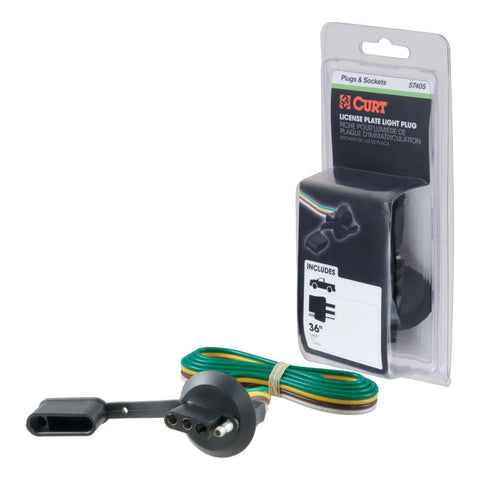 CURT 57405 - 4-Way Flat License Plate Light Plug Connector Socket with 36in. Wires (Packaged)