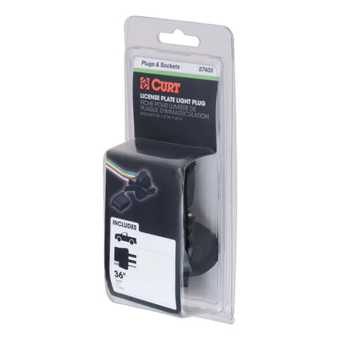 CURT 57405 - 4-Way Flat License Plate Light Plug Connector Socket with 36in. Wires (Packaged)