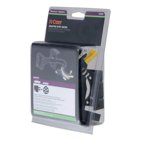 CURT 57626 - Electrical Adapter with Tester (4-Way Flat Vehicle to 6-Way Round Trailer)