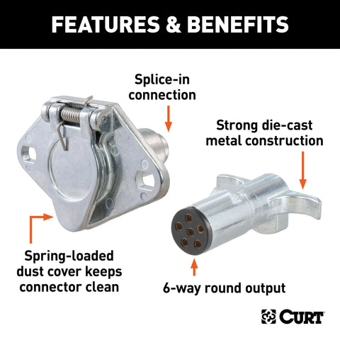 CURT 58092 - Vehicle-Side and Trailer-Side 6-Pin Round Wiring Harness Connectors