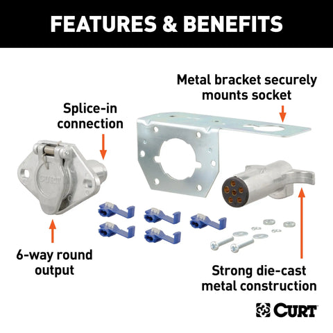 CURT 58093 - Vehicle-Side and Trailer-Side 6-Pin Round Wiring Harness Connectors