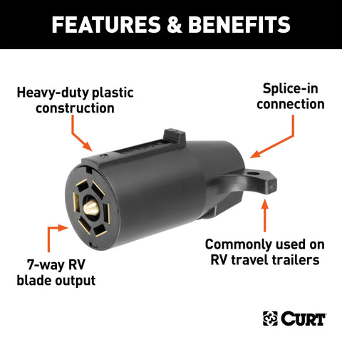 CURT 58140 - Trailer-Side 7-Pin RV Blade Wiring Harness Connector