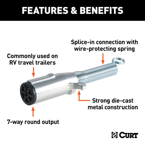 CURT 58181 - Trailer-Side 7-Pin Round Wiring Harness Socket with Spring