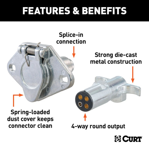 CURT 58671 - Vehicle-Side and Trailer-Side 4-Pin Round Wiring Harness Connectors