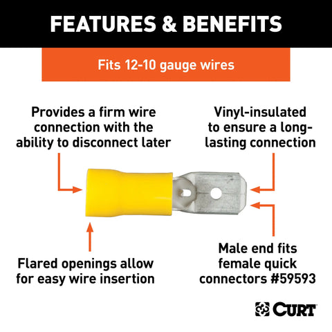CURT 59433 - Male Quick Connectors (12-10 Wire Gauge 100-Pack)