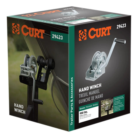 CURT 29423 Hand Crank Winch (900 lbs, 6-1/2 Handle)