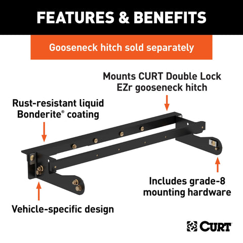 CURT 60624 - Double Lock EZr Gooseneck Install Brackets Select Silverado Sierra 2500 3500