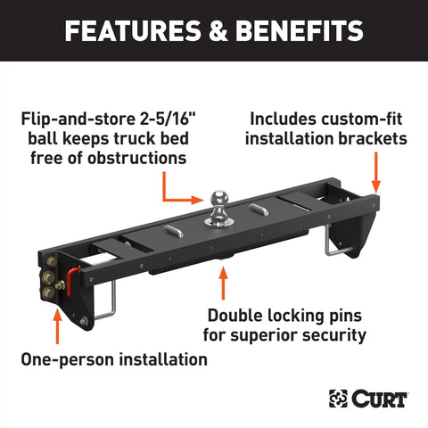 CURT 60690 - Double Lock EZr Gooseneck Hitch 2-5/16-In. Flip-Over Ball 25K Fits