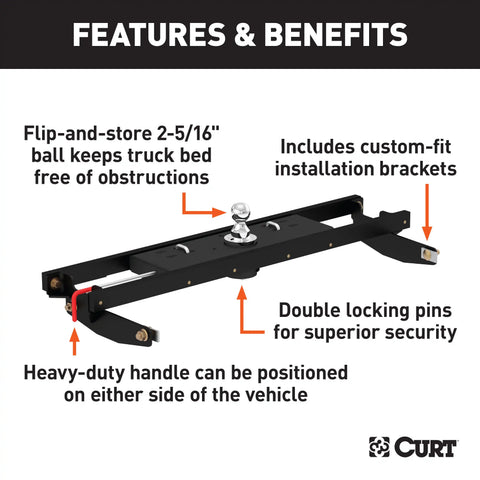 CURT 60710 - Double Lock Gooseneck Hitch Kit w/Brackets Select Silverado Sierra 2500 3500