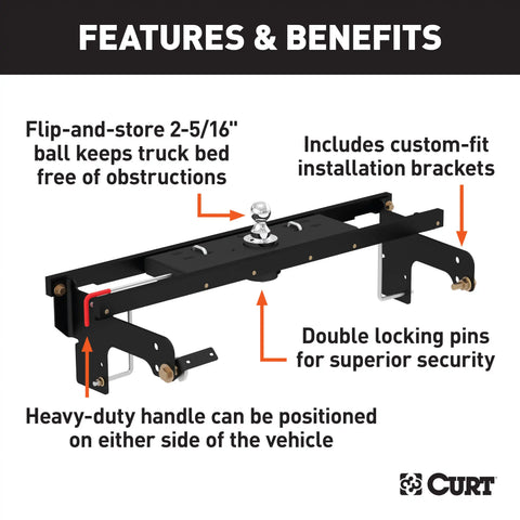 CURT 60712 - Double Lock Gooseneck Hitch Kit with Brackets Select Silverado Sierra