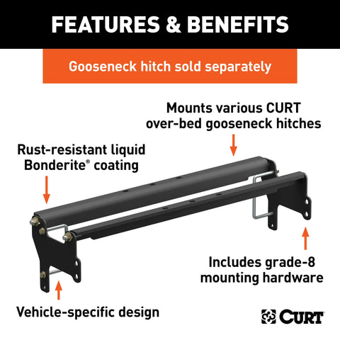 CURT 61341 - Over-Bed Gooseneck Install Brackets Select Silverado Sierra 1500 2500 3500