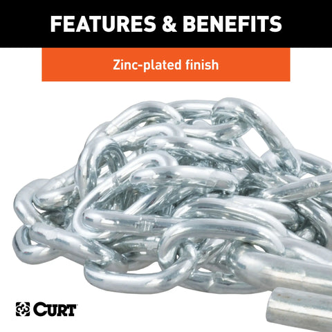 CURT 80010 - 48in. Safety Chain with 2 S-Hooks (2000 lbs Clear Zinc)