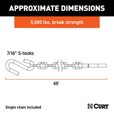 CURT 80030 - 48in. Safety Chain with 2 S-Hooks (5000 lbs Clear Zinc)