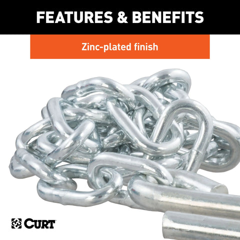CURT 80030 - 48in. Safety Chain with 2 S-Hooks (5000 lbs Clear Zinc)