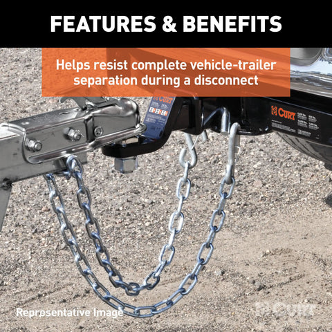CURT 80031 - 48in. Safety Chain with 2 S-Hooks (5000 lbs Clear Zinc Packaged)