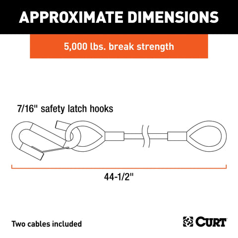 CURT 80151 - 44-1/2in. Safety Cables with 2 Snap Hooks (5000 lbs Vinyl-Coated 2-Pack)