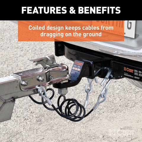 CURT 80151 - 44-1/2in. Safety Cables with 2 Snap Hooks (5000 lbs Vinyl-Coated 2-Pack)