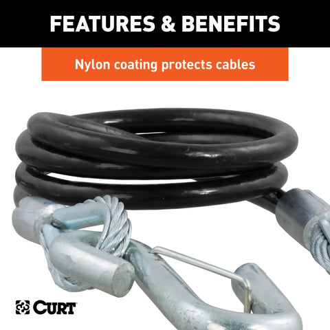 CURT 80151 - 44-1/2in. Safety Cables with 2 Snap Hooks (5000 lbs Vinyl-Coated 2-Pack)