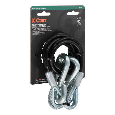 CURT 80151 - 44-1/2in. Safety Cables with 2 Snap Hooks (5000 lbs Vinyl-Coated 2-Pack)