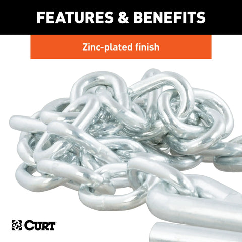 CURT 80301 - 48in. Safety Chain with 2 S-Hooks (7000 lbs Clear Zinc)