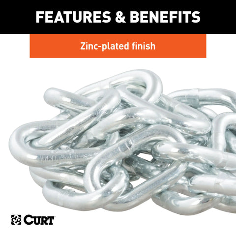 CURT 80302 - 35in. Safety Chain with 1 Clevis Hook (7800 lbs Clear Zinc)