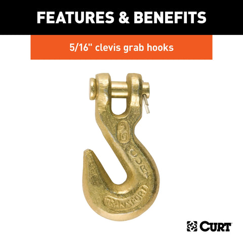 CURT 80305 - 14ft. Transport Binder Safety Chain with 2 Clevis Hooks (18800 lbs Yellow Zinc