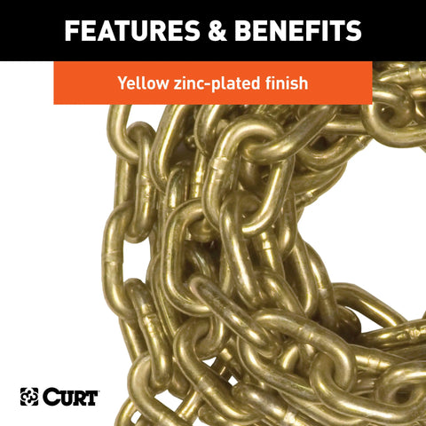 CURT 80308 - 25ft. Transport Binder Safety Chain with 2 Clevis Hooks (18800 lbs Yellow Zinc